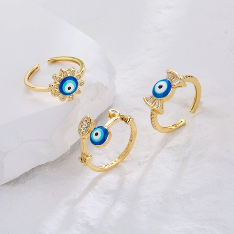 Verstellbarer Offener Ring Kupfer Vergoldet Evil Eye Emaille Micro Pave Zirkon Geometrischer Boho Schmuck Damen