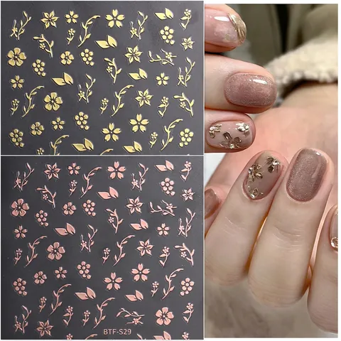 Nagelkunst Aufkleber 3D Relief Kirschblüten Blumenmuster Metall Textur Selbstklebend Sakura Design Für Frauen