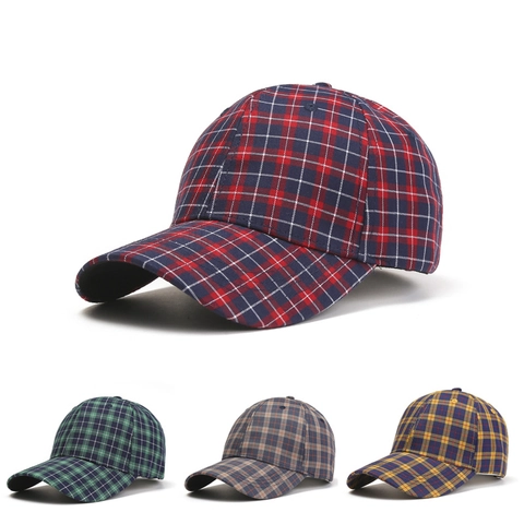 Baseball Cap Plaid Pattern Polyester Sun Protection Casual Adjustable Hat For Men Women