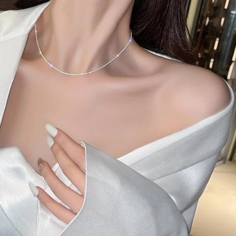 Collier Chaîne Scintillant Ras Du Cou En Cuivre Brillant Simple Empilable Bijoux Ciel Étoilé Pour Femmes