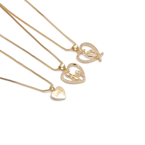 Heart Pendant Necklace Copper Gold Plated Cubic Zirconia Mom Mama Letter Mother Day Jewelry Gift For Women