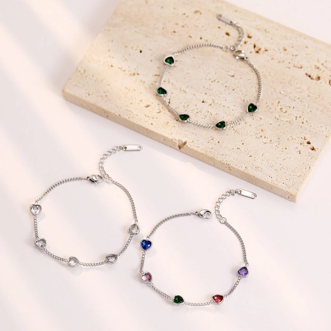 Heart Cubic Zirconia Stainless Steel Bracelet For Women Adjustable Colorful Gemstone Fashion Jewelry