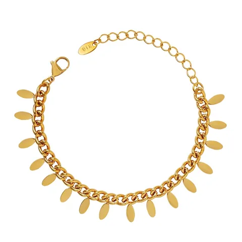 Thai Style Minimalist Oval Leaf Tassel Charm Bracelet Titanium Stainless Steel Plated Gold Adjustable Link Chain For Women Elegant Accessory