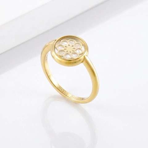 Fashion Hollow Geometric Round Ring Stainless Steel Gold Plated Zircon Inlaid Elegant Jewelry For Women
