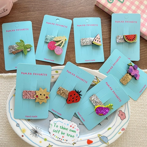 Barrettes à Cheveux Pailletées Fruits pour Filles Forme Fraise Pastèque Soleil Cocotier Mignon Accessoires Cheveux Mode Coréenne