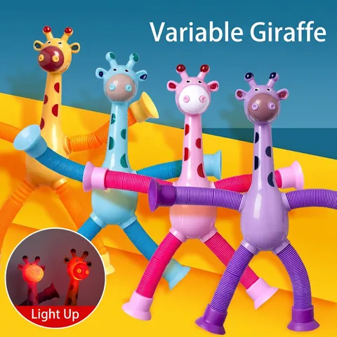 Suction Cup Telescopic Pop Tube Giraffe Robot Sensory Toys Glowing Plastic Flexible Educational DIY Shapes Magic Snake Ruler