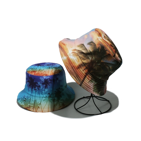 Chapeau Bob Polyester Dégradé Cocotier Protection Solaire Extérieur Plage Voyage Été Accessoire Hommes Et Femmes