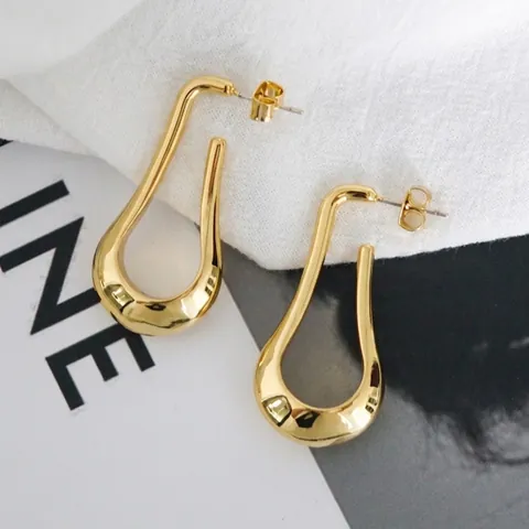 Minimalistische Polierte Messing U Form Wassertropfen Ohrringe Mit 925 Sterling Silber Ohrstecker Geometrischer Schmuck