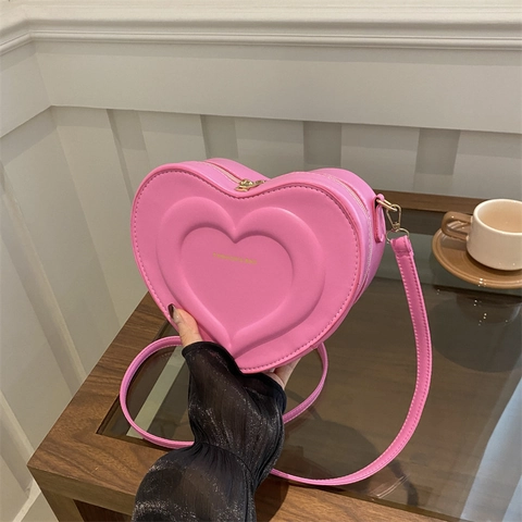 Heart Shaped Crossbody Bag PU Leather Embossed Chic Trendy Shoulder Purse For Women Girls Small Wallet
