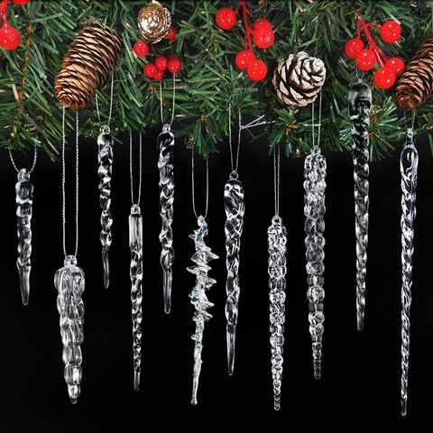 Clear Acrylic Christmas Icicle Ornaments Spiral Twist Hanging Decoration For Tree Wedding Party Winter Holiday Decor
