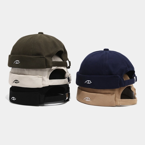 Docker Hat Brimless Cotton Embroidery Adjustable Miki Cap Retro Style For Men Women