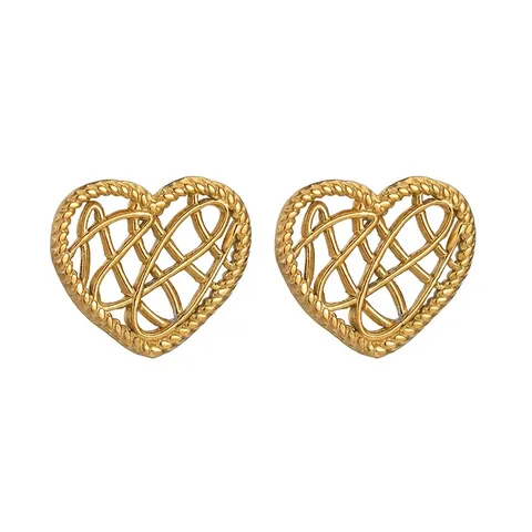 Stainless Steel Heart Bowknot Earrings Hollow Out Textured Vintage Minimalist Stud Jewelry For Women