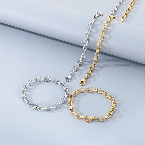 Collana E Bracciale A Catena Rolo In Acciaio Inossidabile Per Uomo Donna Gioielli Unisex A Maglia Rotonda Lucida Moda Hip Hop