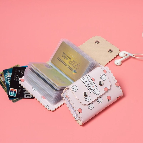 Kawaii Cartoon Card Holder PU Leather Multi Slot Large Capacity Mini Wallet Scallop Edge For Women Students