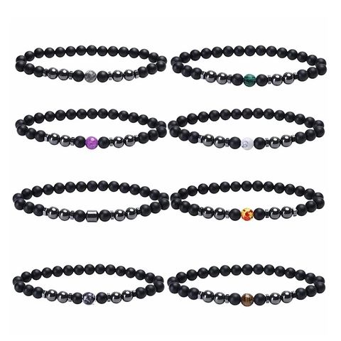 Pulsera De Cuentas De Piedra Mate Con Piedra Natural Y Hematita Magnética Joyería Elástica Minimalista Unisex