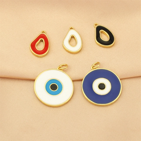 Evil Eye Anhänger Kupfer 18K Vergoldet Emaille Charms Für DIY Halskette Armband Schmuckherstellung Rund Herzform