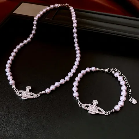 Collana E Bracciale Con Pendente Saturn Orb Di Moda Gioielli In Künstliche Perle Sintetiche E Strass Per Donna