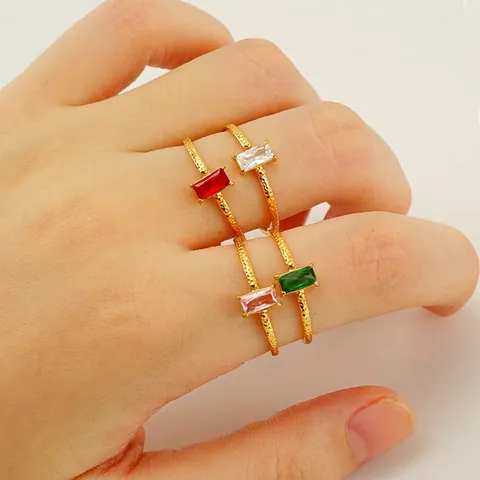 Minimalistische Open Ring 18K Verguld Roestvrij Staal Rechthoek Zirkonia Verstelbaar Gehamerde Textuur Mode Sieraden Dames