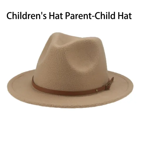 Cappello Fedora Classico In Feltro Di Lana A Tesa Larga Cappello Jazz Con Decorazione Cintura In Pelle Per Donne E Bambini