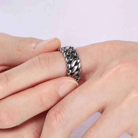Men Hip Hop Stainless Steel Cuban Link Chain Ring Gold Silver Color Punk Retro Jewelry Masculine Band Ring For Party Gift