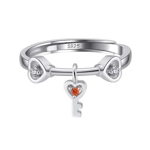 S925 Sterling Zilveren Hart Sleutel Hanger Open Ring Voor Vrouwen Verstellbare Luxe Zirconia Vingerring Sieraden Zoet Cadeau