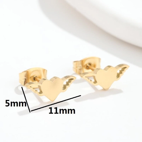 Pendientes De Botón De Corazón Con Alas Acero Inoxidable Minimalista Elegante Joyería De Alas De Ángel Para Mujeres