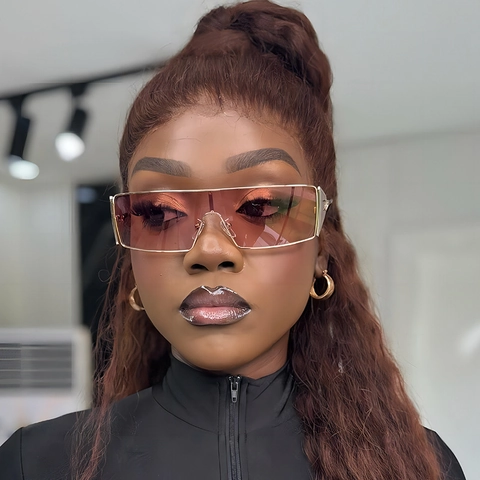 Futuristische Y2K Sonnenbrille Metallrahmen Übergroße Quadratische Abschirmung UV400 Schutz Trendige Tech Style Brillen Für Damen Herren