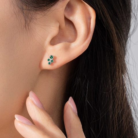 925 Sterling Zilveren Oorknopjes Met Groene Smaragd Zirkoon Klaver Geometrische Mini Elegante Mode Sieraden Voor Dames