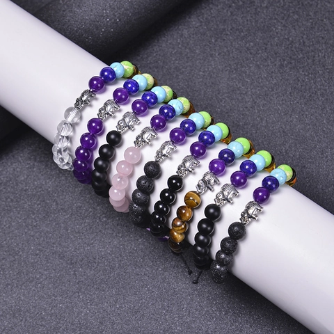 Bracciale Sette Chakra In Pietra Lavica Naturale Con Ciondolo Elefante In Lega Fatto A Mano Regolabile Gioielli Yoga Per Donna Uomo