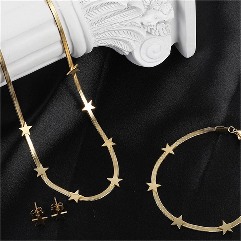 Stainless Steel Jewelry Set For Women Gold Plated Snake Bone Chain Butterfly Heart Star Infinity Necklace Bracelet Earrings