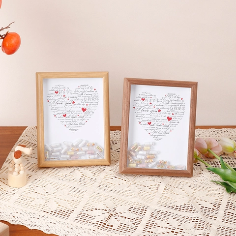 Marco De Fotos MDF Madera Forma Corazón Multi Idioma Te Amo Decoración Escritorio Regalo San Valentín
