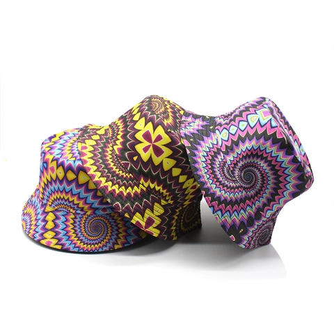 Omkeerbare Vissershoed Met Psychedelische Spiraal Tie Dye Print Katoen Polyester Zonbescherming Streetwear Voor Heren Dames