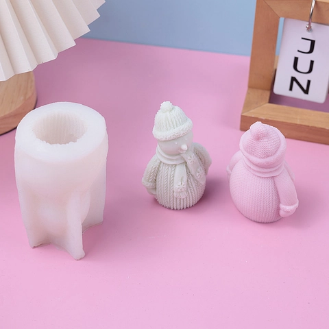 Christmas Snowman Silicone Mold For Candle Making DIY Aromatherapy Soap Resin Crafting Knitted Texture Design Holiday