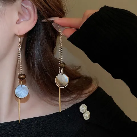 Lange Quasten Ohrhänger Für Damen Vintage Rund Perlmutt Muschel Holzperlen Mit 925 Sterling Silber Ohrstecker