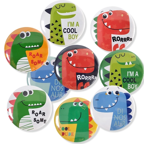 Spilla Dinosauro Cartone Animato Pin In Banda Stagnata Rotonda Brocca Animale Carino Ragazzi Decorazione Festa Compleanno