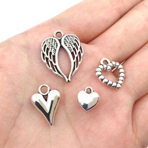 Ciondoli Cuore Cavo Lega Argento Antico Ali Pendenti Cuore Pesca Per Produzione Gioielli Fai Da Te Collana Bracciale Componenti