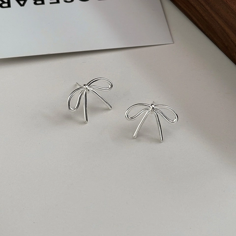 Pendientes de Botón con Lazo Minimalistas de Estilo Coreano Elegante Collar con Colgante de Lazo de Cobre Plateado Joyería Mujer