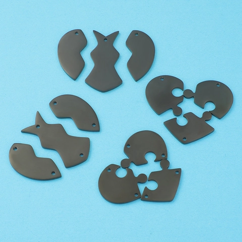 Herz Puzzle Anhänger 304 Edelstahl Spiegelpoliert Abnehmbar Einzel Doppel Loch DIY Schmuckzubehör Schwarz