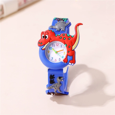 Kids Quartz Watch Cartoon Dinosaur Pattern Analog Wristwatch Plastic Case Silicone Strap Colorful Dial For Boys Girls