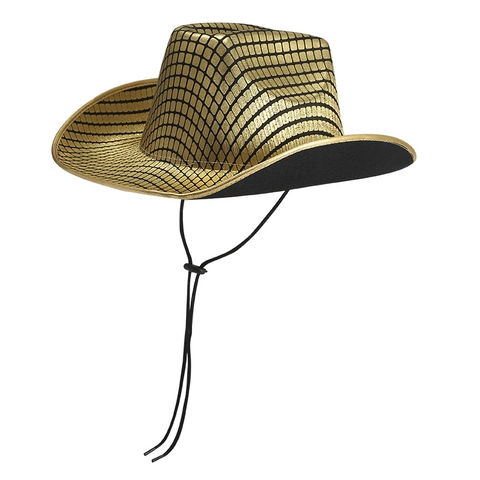 Cappello Da Cowboy Western Lucido A Quadri Oro Argento Tessuto Metallizzato Costume Da Festa Disco Per Uomo Donna