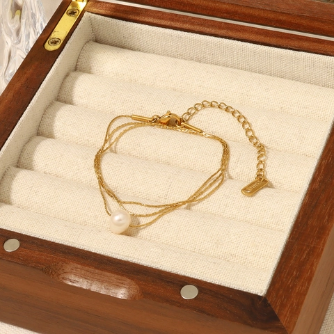 Minimalist Titanium Steel Pendant Necklace With Artificial Pearl 18K Gold Plated Clavicle Chain For Women Jewelry Gift