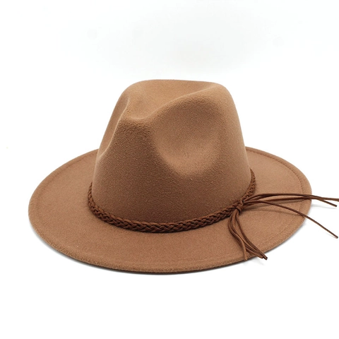 Vintage Wide Brim Fedora Hat Cotton Polyester Woolen Felt With Woven Band Tassel Retro British Style For Women Men