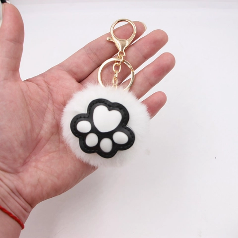 Schattige Kattenklauw Kunstbont Pompon Sleutelhanger Dierenpoot Pluche Tas Hanger Hart Patroon Sleutelhanger Bedeltje Voor Tas