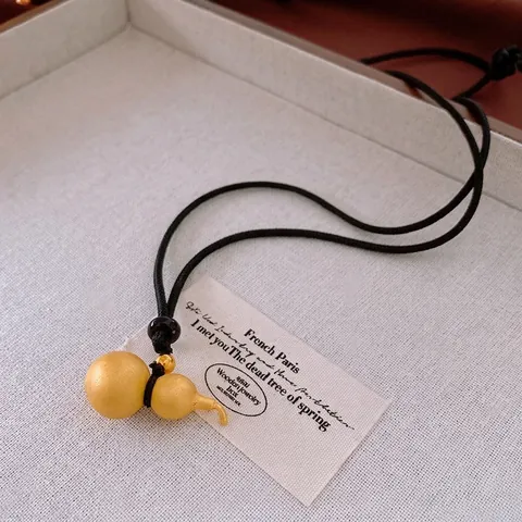 Gourd Hulu Anhänger Halskette Kupfer Mattgold Verstellbares Seil Vintage Ethno Stil Schmuck Für Damen