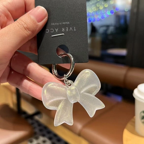 Llavero de Lazo de Acrílico Elegante Estilo Coreano Colgante de Bolso con Purpurina Llavero Metálico para Mujeres Niñas Regalo