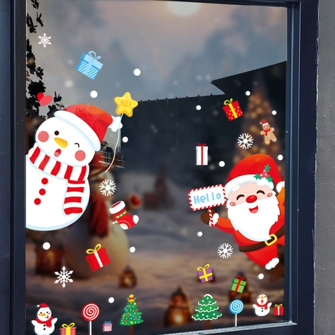 Weihnachts Fensteraufkleber Weihnachtsmann Schneemann Statisch Haftend PVC Aufkleber Doppelseitig Für Glasdekoration Wiederverwendbar