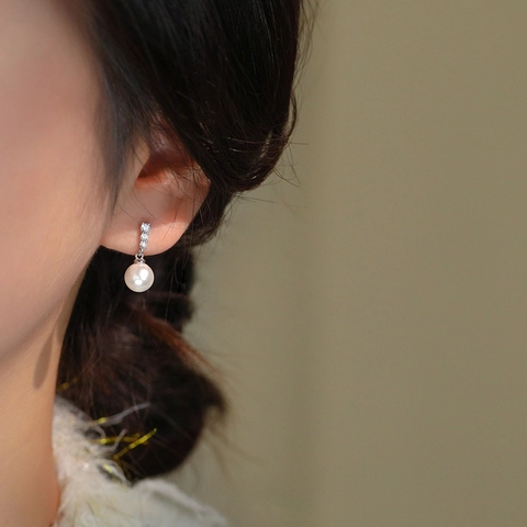 French Sparkly Zircon Artificial Pearl Dangle Earrings With 925 Sterling Silver Earring Post For Women Elegant Jewelry