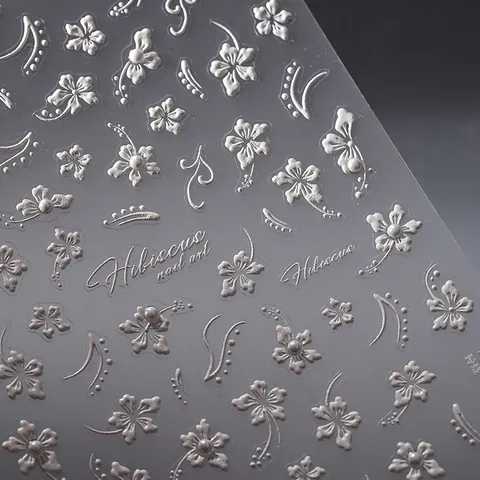 Stickers Ongles Relief 3D Fleurs Blanches Rubans Künstliche Perles Décorations Art Manucure Pour Femmes DIY Salon Style