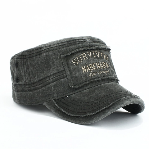 Berretto Cadet in Cotone Lavato Vintage per Uomo Donna Cappello Militare Distressed Toppa Ricamata Regolabile Berretto da Baseball a Testa Piatta Protezione Solare Outdoor Sport