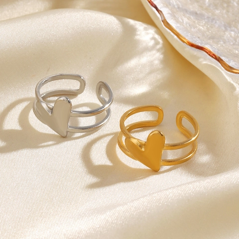 Heart Shape Open Ring Stainless Steel Double Layer Adjustable Minimalist Fashion Jewelry For Women Daily Wear